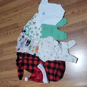 7 piece baby boys clothing lot Carter's 0-3M hunter plaid sleepsack onesies hat